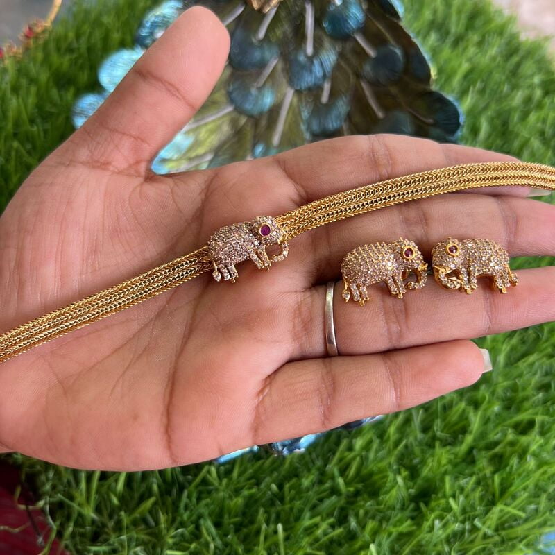 Choker neckpiece with Elephant Pendant & Earings