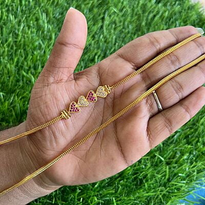 one gram gold mugappu chain - Heart Design