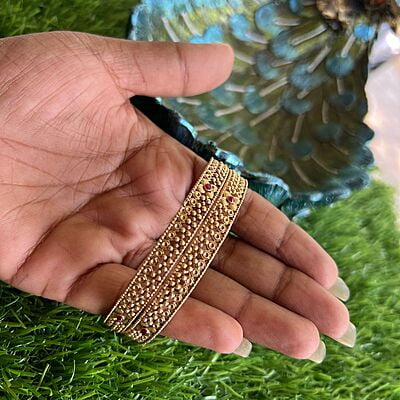 Unique design traditional pattern gold finish bangle - Thin