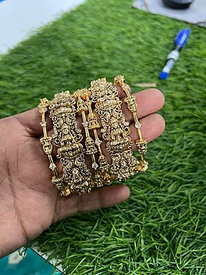 Antic gold finish Temple design bangles - Combo set
