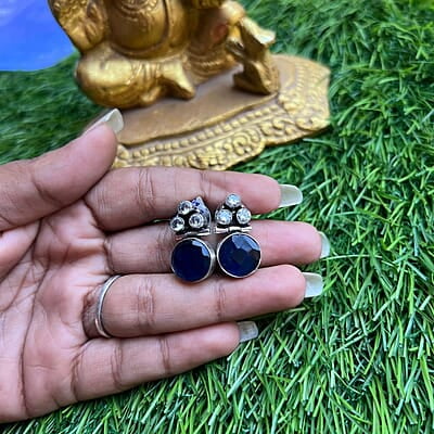 Candy stone Earing with AD stone - Round shape Candy stone Earing with AD stone - Round shape