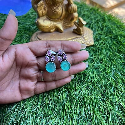 Candy stone Earing with Cute Pearl Drops Candy stone Earing with Cute Pearl Drops