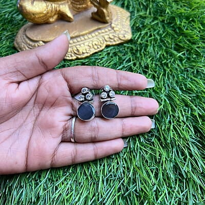 Candy stone Earing with AD stone - Round shape Candy stone Earing with AD stone - Round shape
