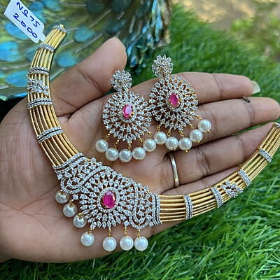 Unique gold finish AD stone Neckpiece with Earing