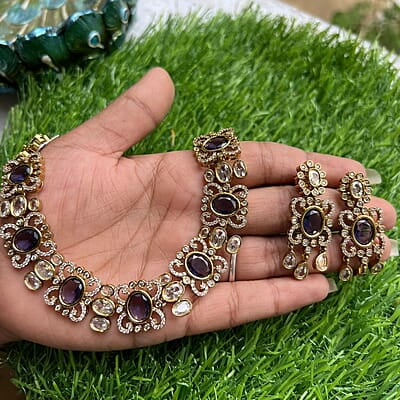 Trendy Victorian Neckpiece with Ruby stones paired with Earings