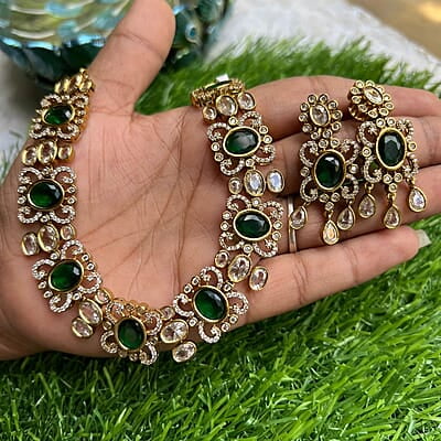 Trendy Victorian Neckpiece with Ruby stones paired with Earings Trendy Victorian Neckpiece with Ruby stones paired with Earings