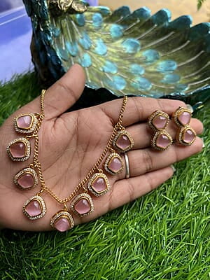 Gold finish Ruby Stone neckpiece with Earing Gold finish Ruby Stone neckpiece with Earing