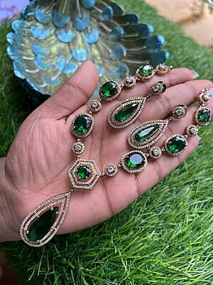 Victorian Neckpiece with Green Ruby stones paired with Earing