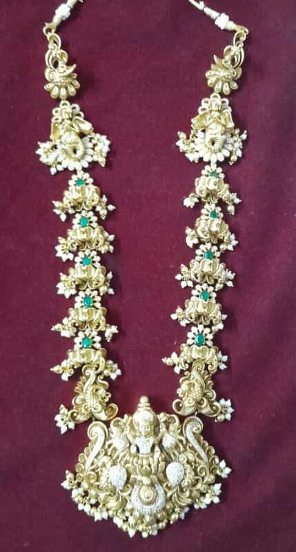 white pearl with green stone based long haram