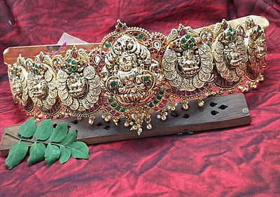pink and green coin based lakshmi design hipblet