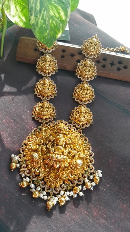 multi color stone with lakshmi design neckpiece
