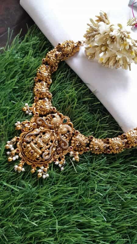 peacock with stone lakshmi neckpiece