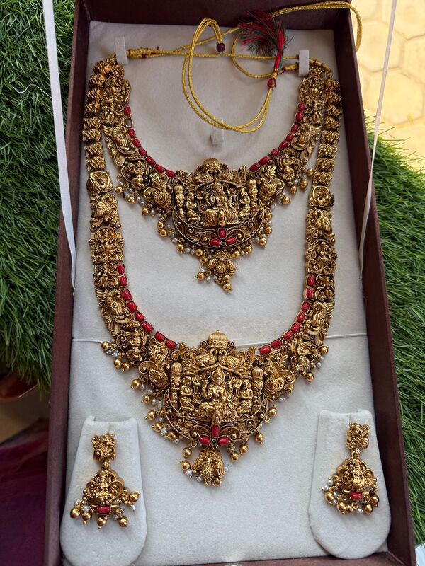 coral beard lakshmi design long haram & neckpiece - combo set coral beard lakshmi design long haram & neckpiece - combo set
