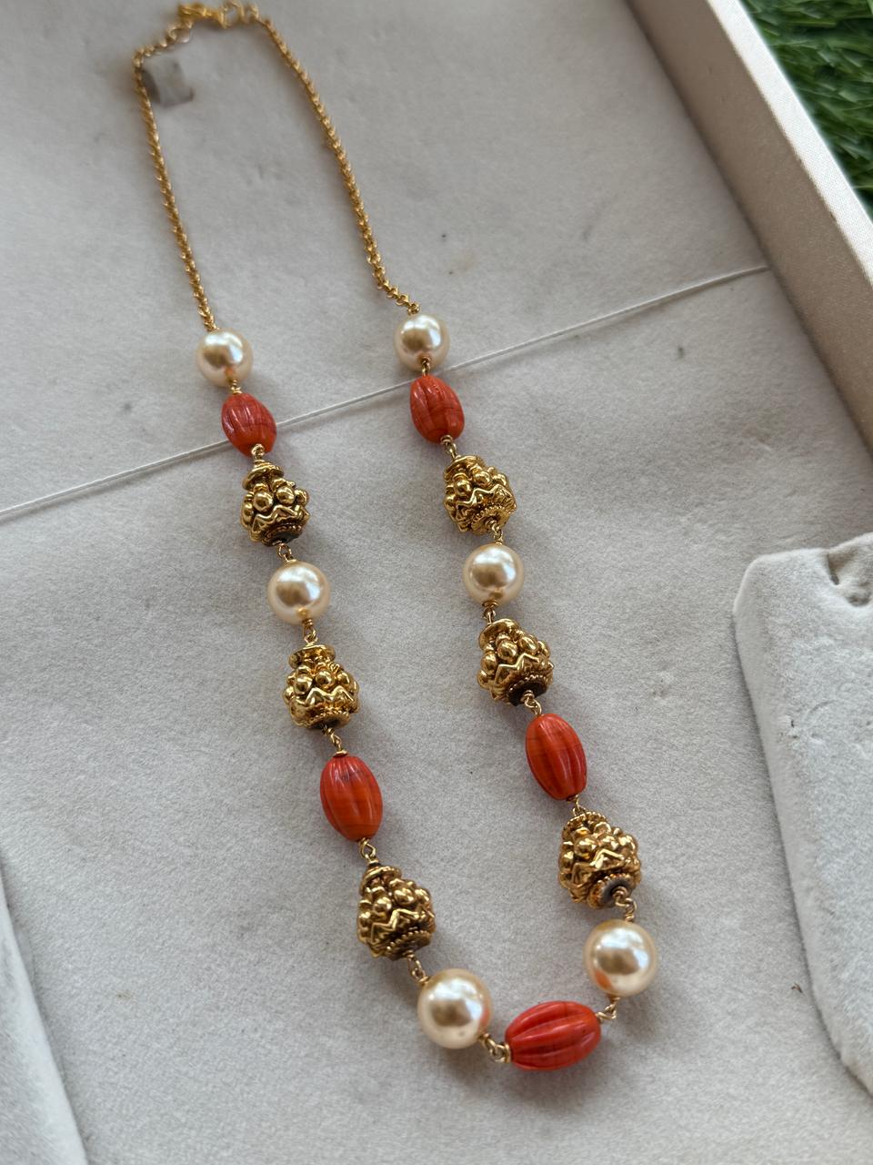 coral pearl bead chain coral pearl bead chain