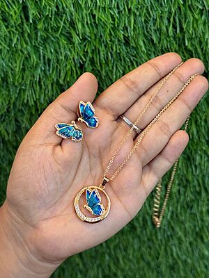 sica blue butterfly pendant set