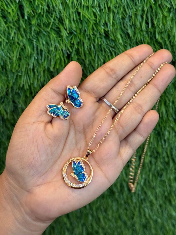 sica blue butterfly pendant set sica blue butterfly pendant set