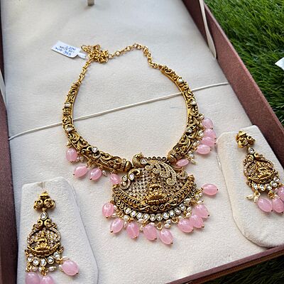 antic peacock design & lakshmi pendant neckpiece