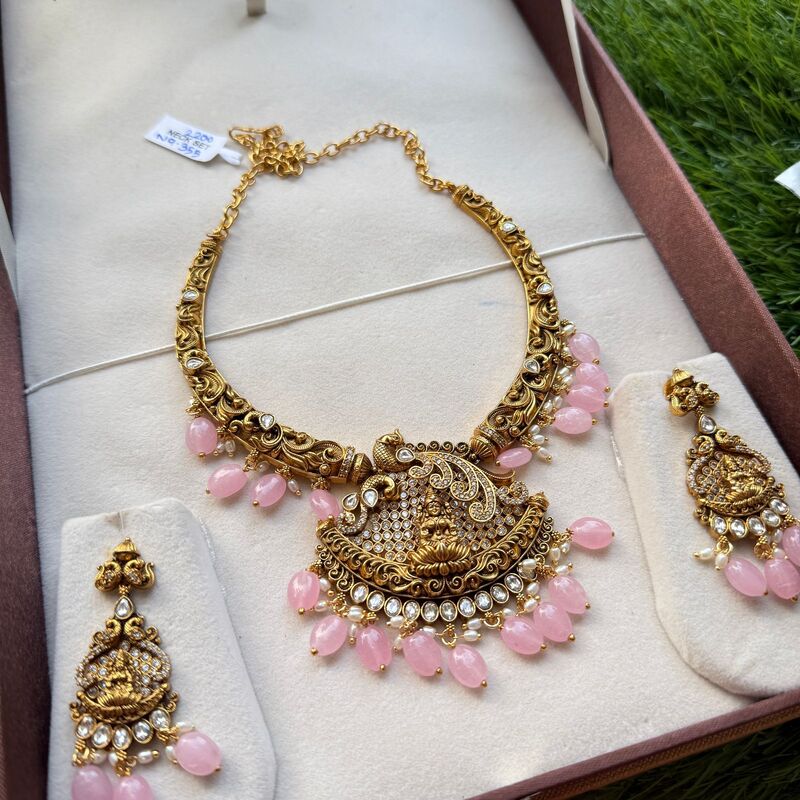 antic peacock design & lakshmi pendant neckpiece