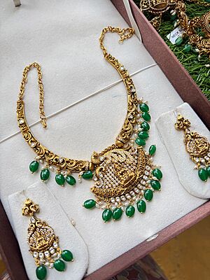 antic peacock design & lakshmi pendant neckpiece
