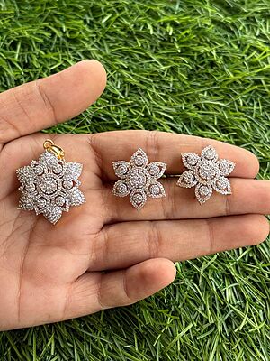 flower design american diamond pendant earring set