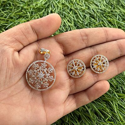 nakshatra design diamond pendant earring set