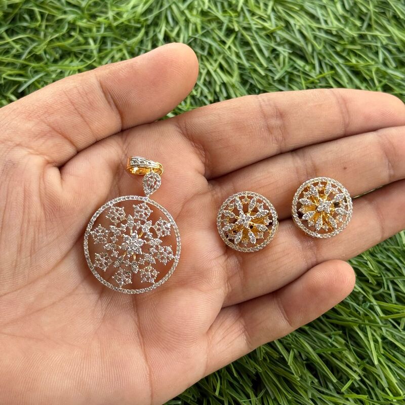 nakshatra design diamond pendant earring set