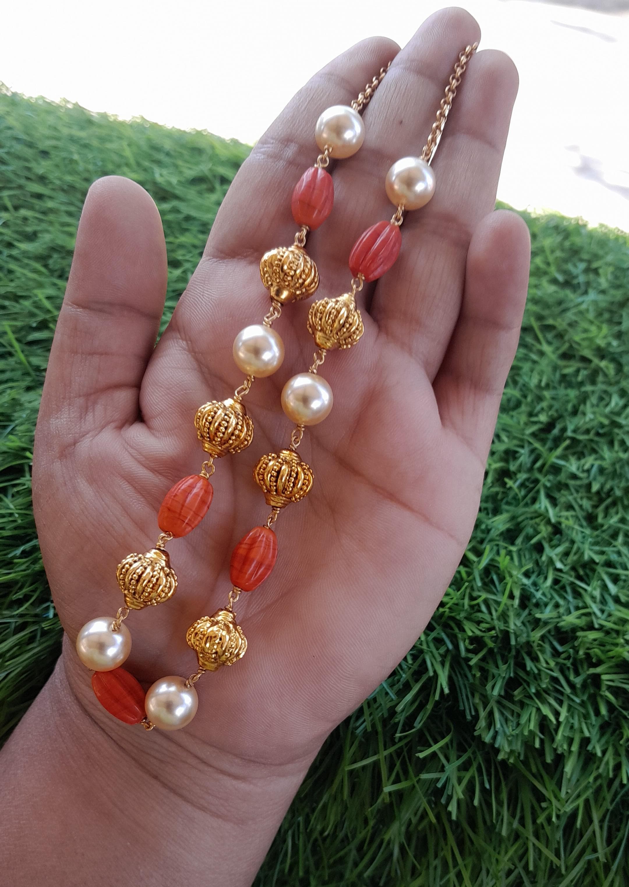 coral pearl bead chain coral pearl bead chain