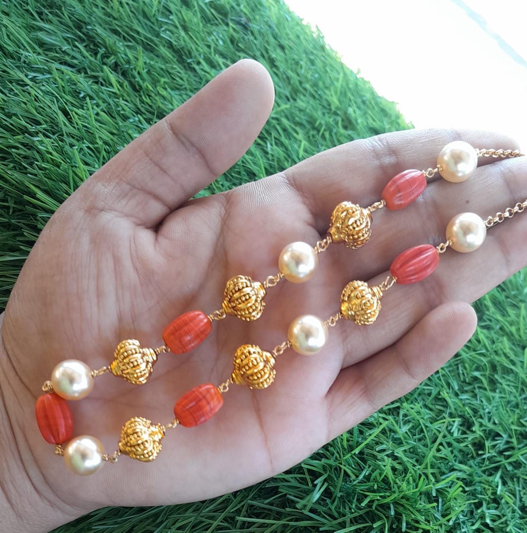 coral pearl bead chain coral pearl bead chain