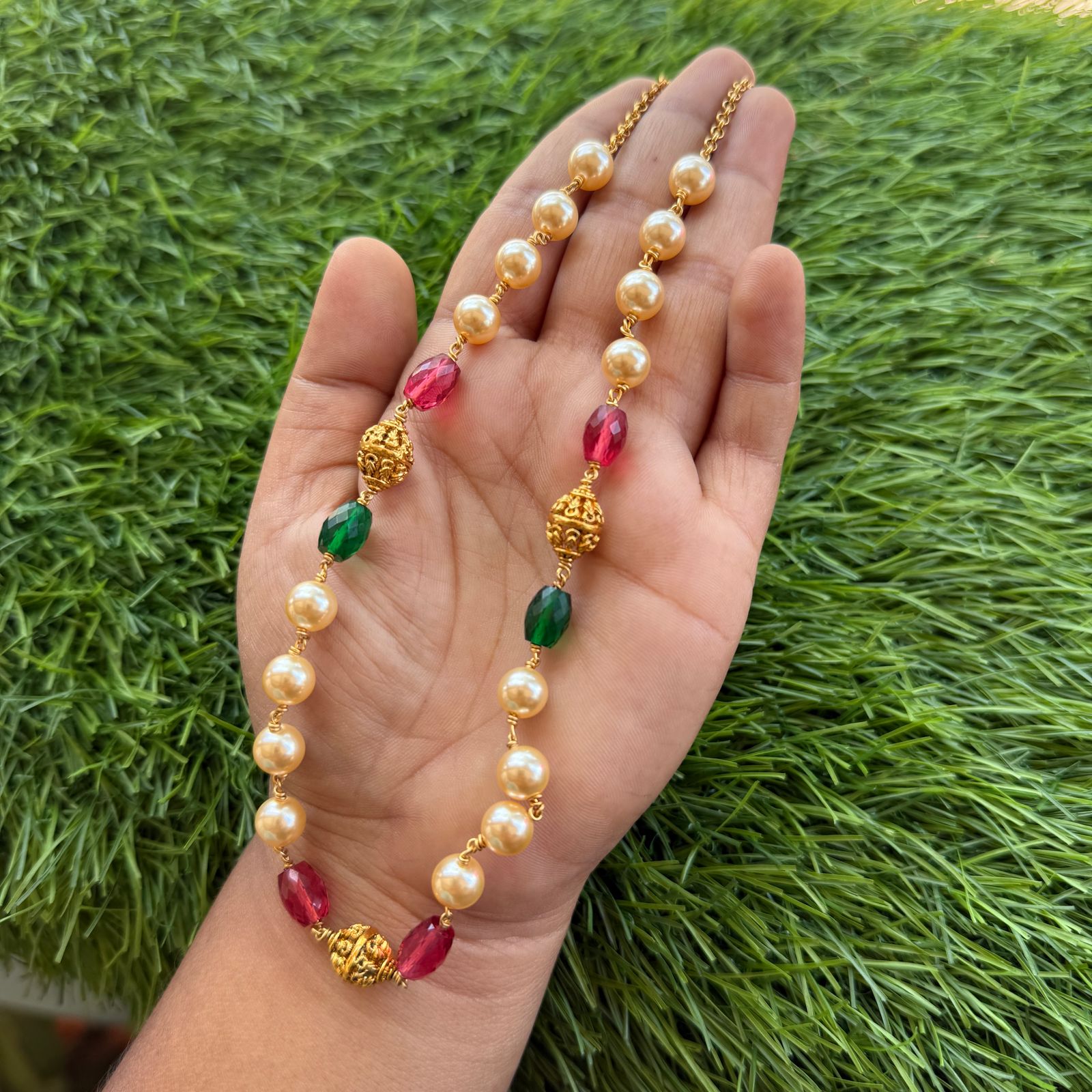 gold and off white pearl chain gold and off white pearl chain