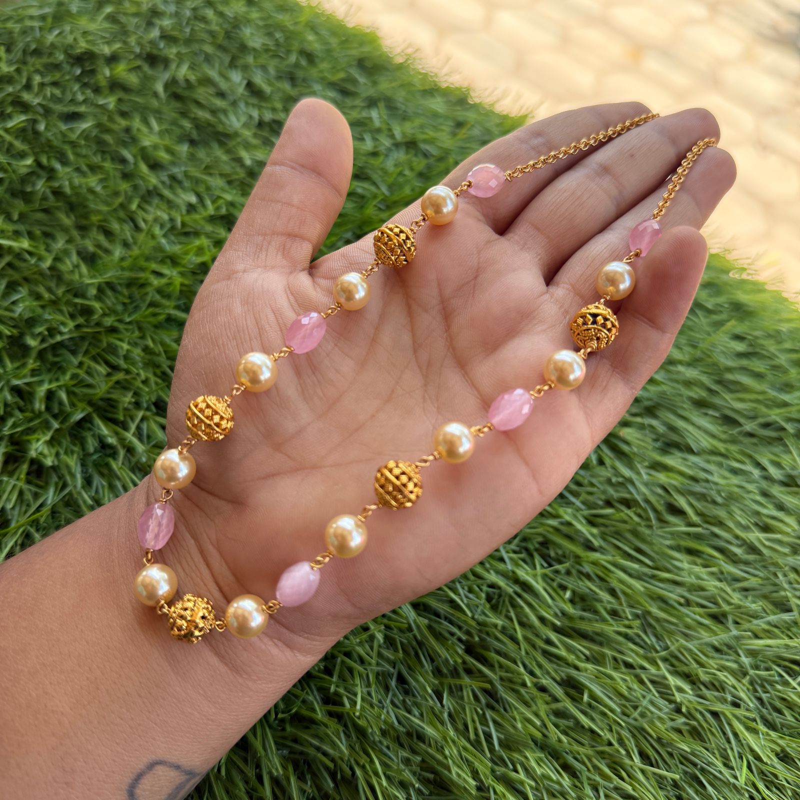 gold and off white pearl chain gold and off white pearl chain