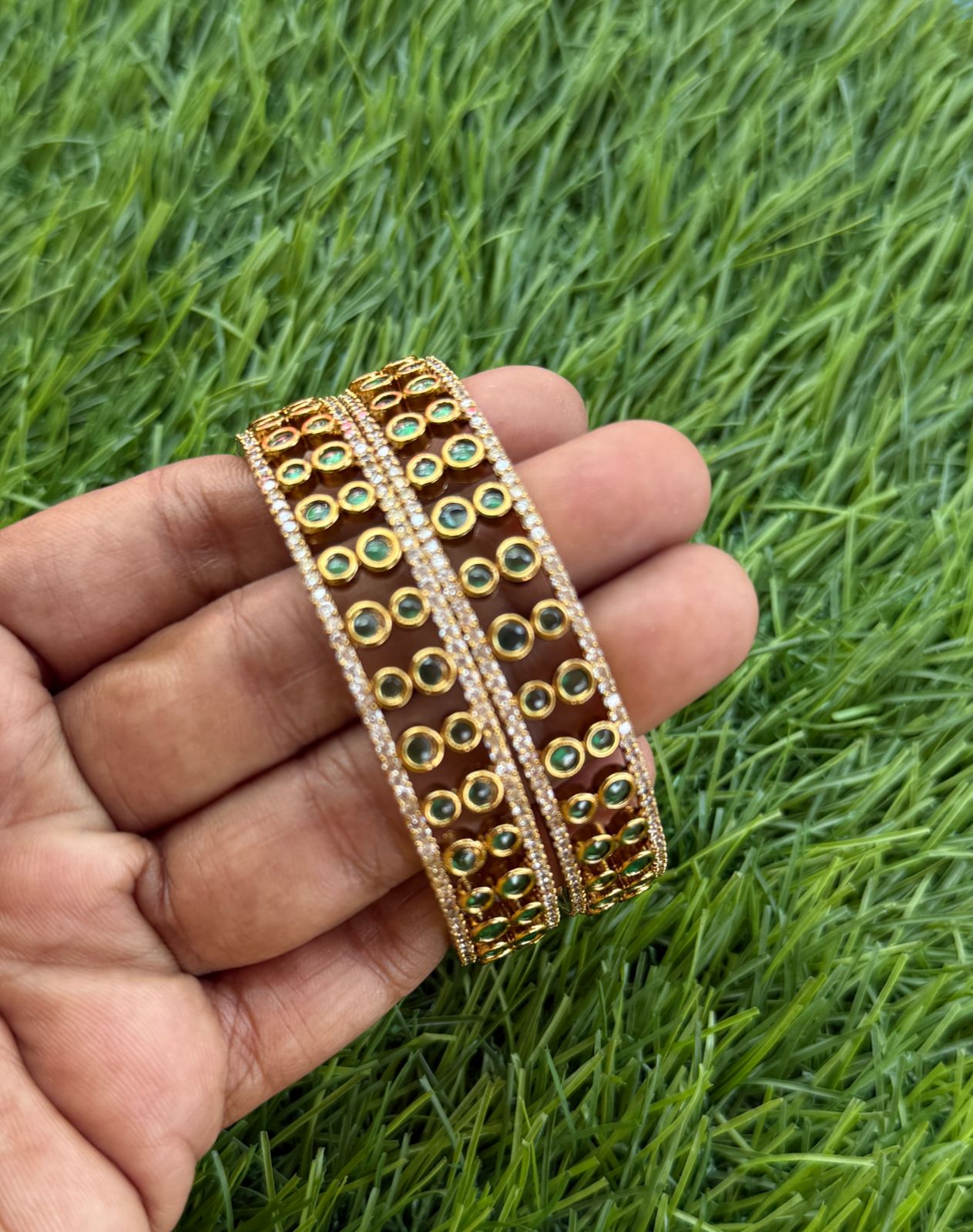 double stone green and red with white stone bangle