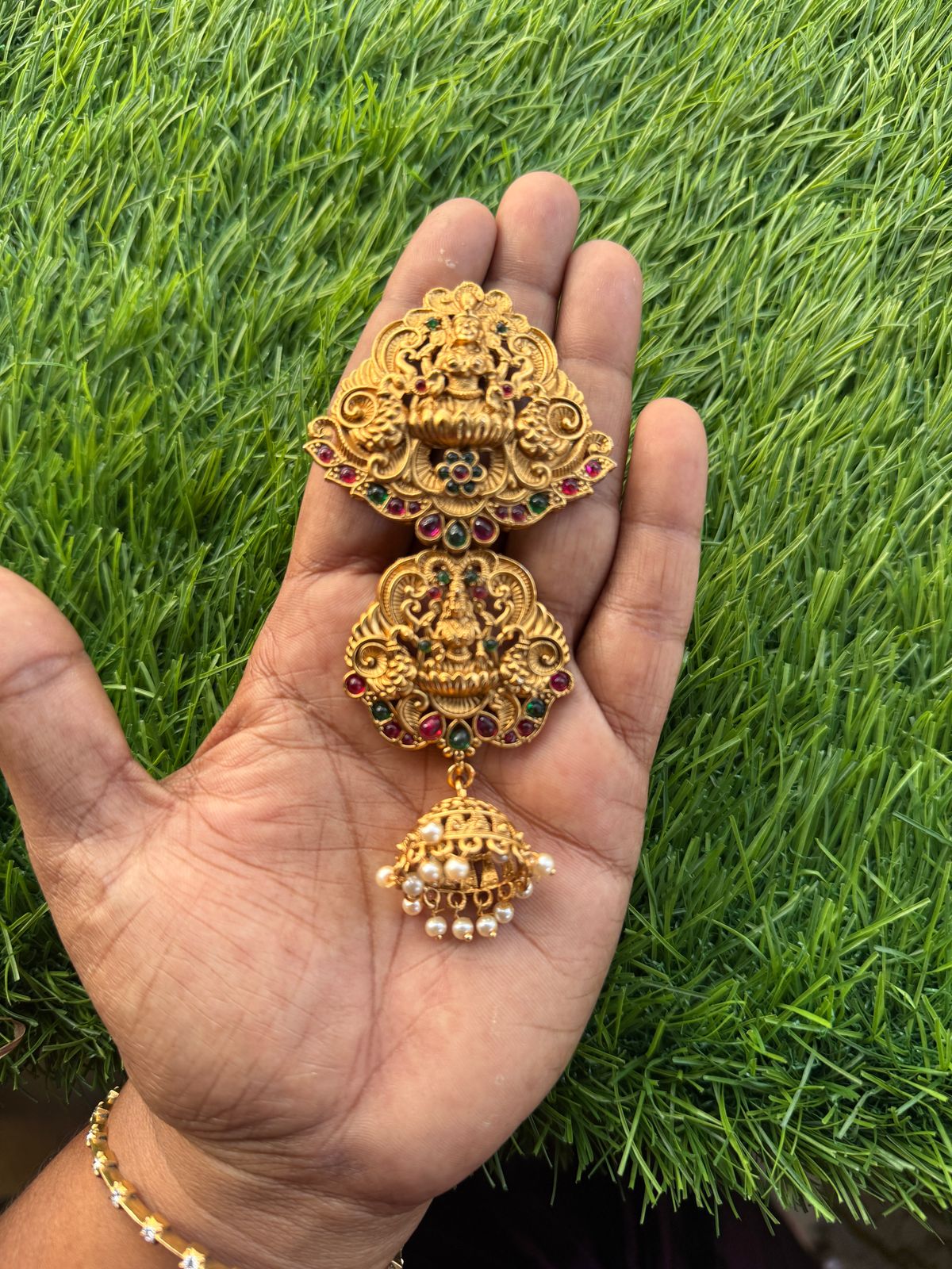 Unique lakshmi design with multi stone hair accessories