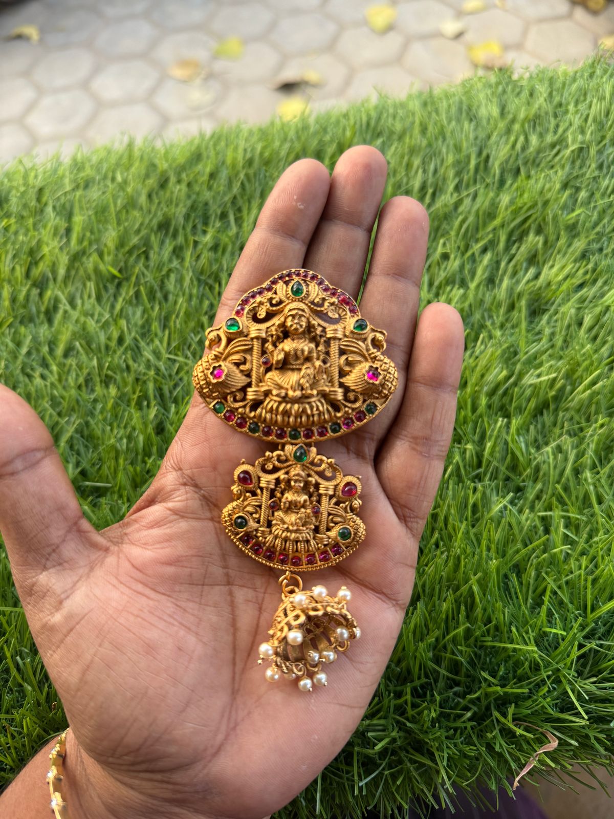 Unique lakshmi design with peacock stone hair accessories