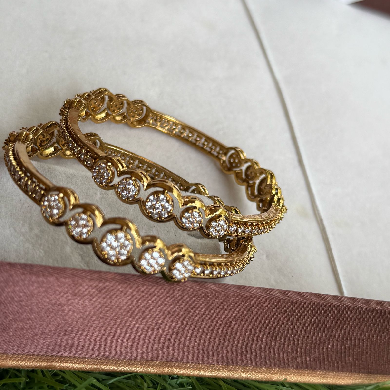 Micro gold finish regular use bangle - Flower design