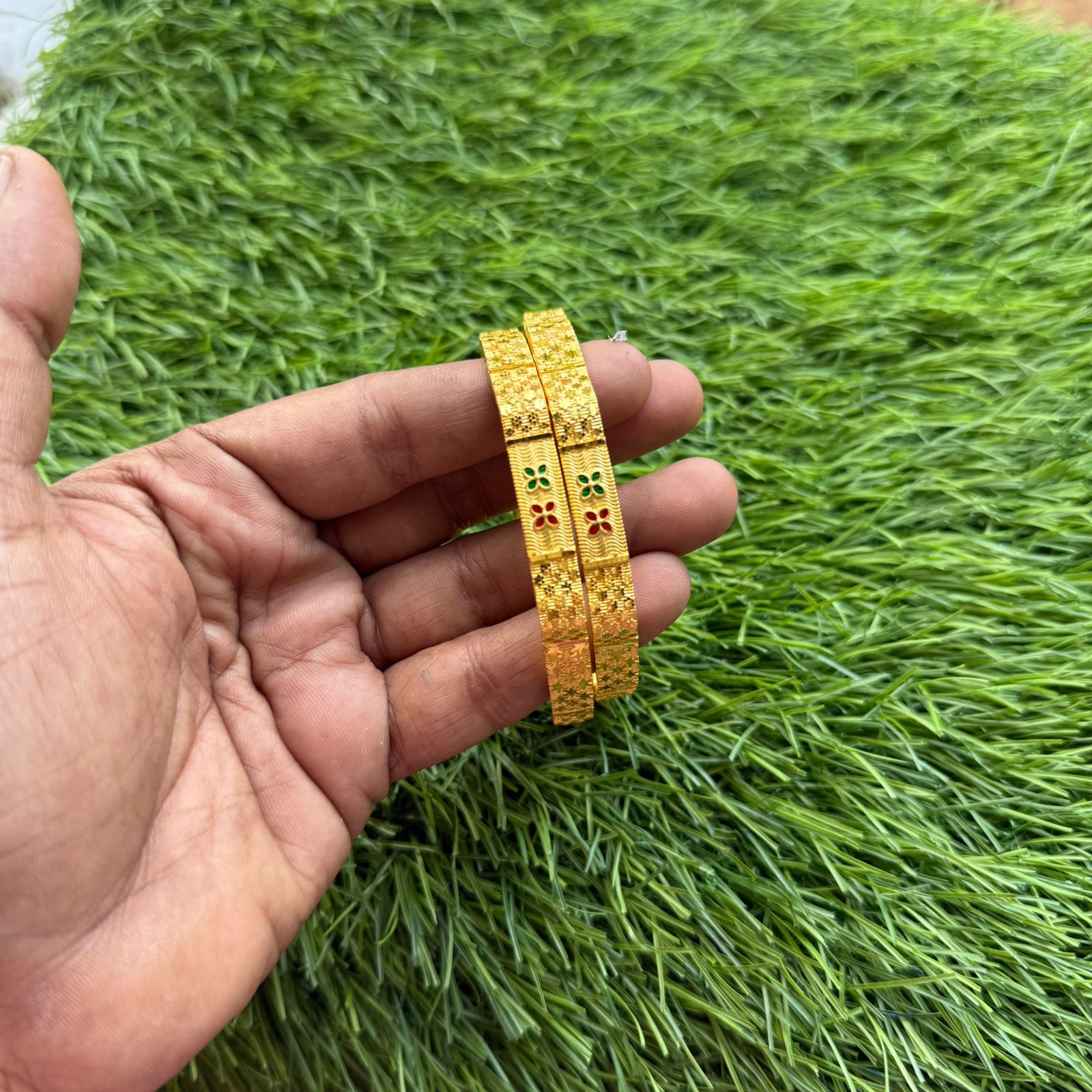 Diamond Design Ruby & Emerald Stone Bangle