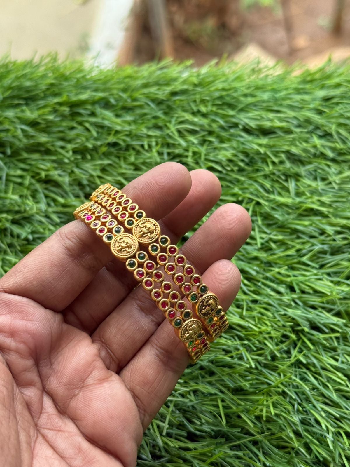 kundhan stone bangles- green and pink stone kundhan stone bangles- green and pink stone