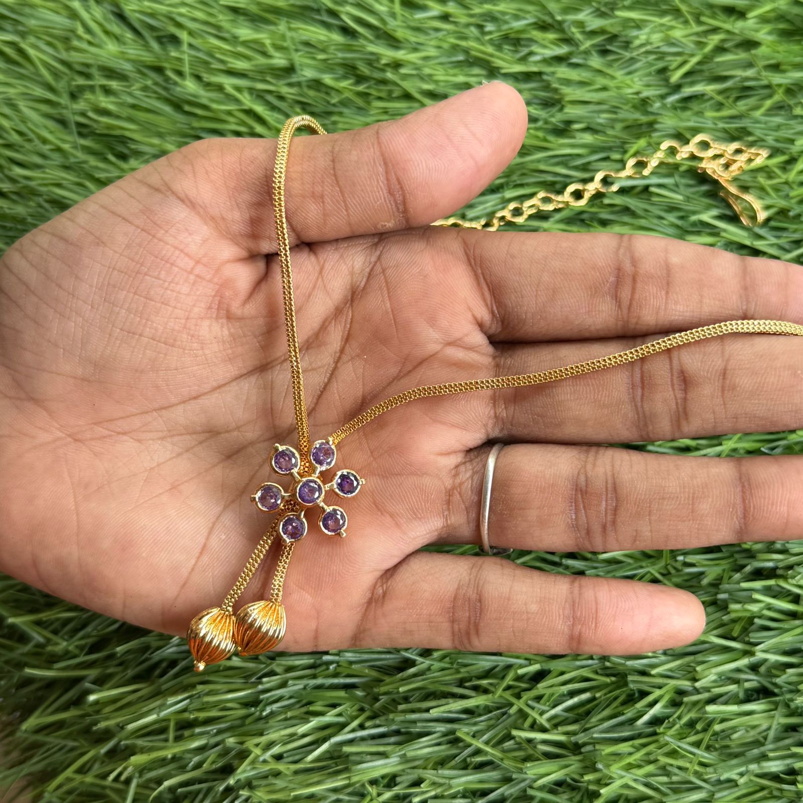 Leaf Floral Gold Finish Pendant Chain
