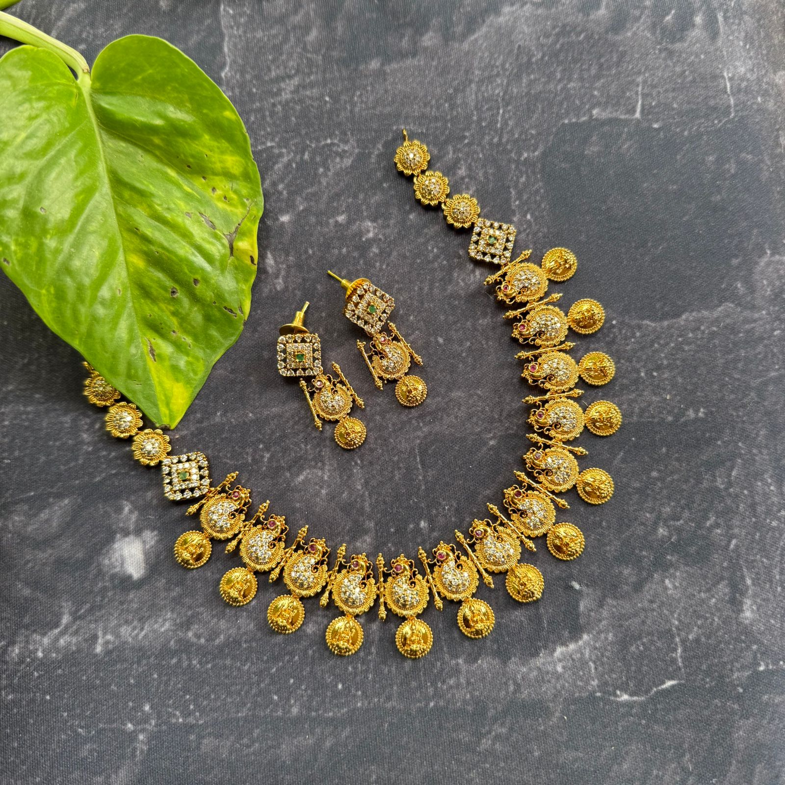 Antique peacock  Necklace with Earrings