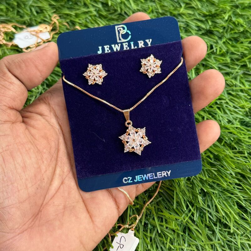 Fancy Micro Rose Gold Plated Pendent Set